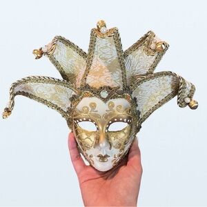 Authentic Gold and Cream Venetian Jester Mask